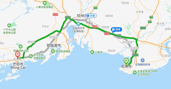 东兴到北海路线图