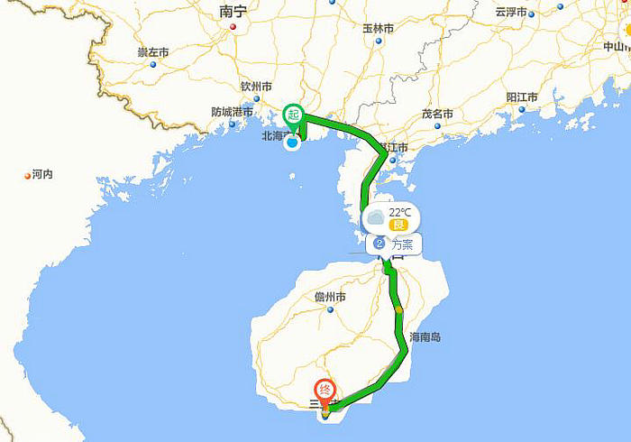 北海到三亚路线图