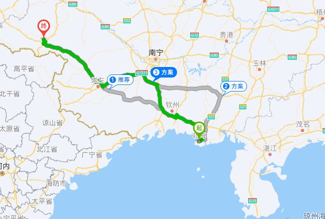 北海到靖西路线图