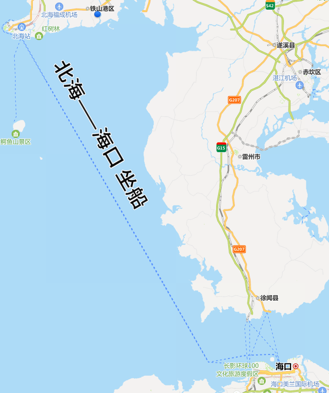 北海到海口往返航线