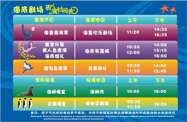 北海海底世界剧场表演时间