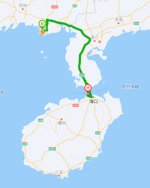 北海至海口路线图