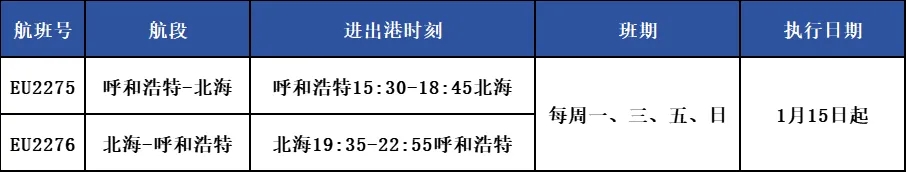 北海—呼和浩特航班